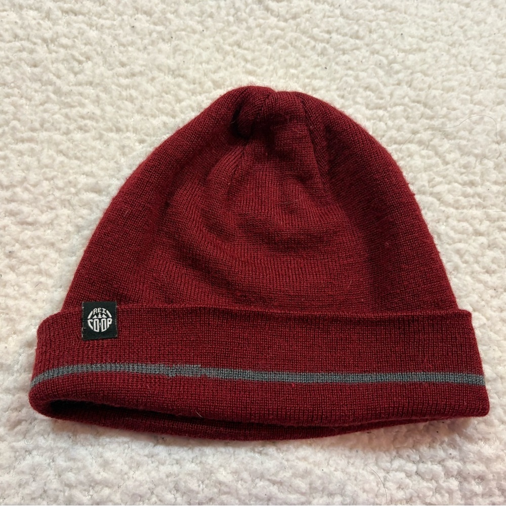 REI COOP Beanie Hat with grey stripe on cuff